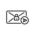 Black line icon for Refer Secure, arrow and email Royalty Free Stock Photo