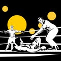 Referee counting down boxer Royalty Free Stock Photo