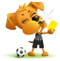 Referee dog shows yellow card. Violation of rules when playing soccer Royalty Free Stock Photo