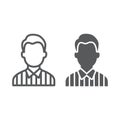 Referee line and glyph icon, sport and soccer, man sign, vector graphics, a linear pattern on a white background. Royalty Free Stock Photo