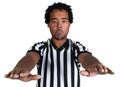 Referee with play gesture