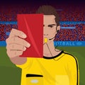 Referee whistling holding red card Royalty Free Stock Photo