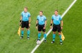 Referees Danny Makkelie, Hessel Steegstra, Jan De Vries all Ã¢â¬â Netherlands before EURO 2020 match Finland vs Russia 0-1 Royalty Free Stock Photo