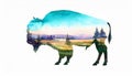 Bison, double-exposure, watercolor Royalty Free Stock Photo