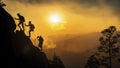 Climbers at Sunset Ascending a Mountain with Safety Gear Royalty Free Stock Photo