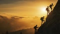 Climbers at Sunset Ascending a Mountain with Safety Gear Royalty Free Stock Photo