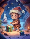 Christmas Neanderthaler child Cartoon Royalty Free Stock Photo