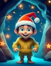 Christmas Neanderthaler child Cartoon Royalty Free Stock Photo