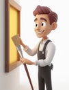 Man painting window cartoon Royalty Free Stock Photo