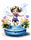 Child by swimmingpool cartoon Royalty Free Stock Photo