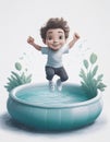 Child by swimmingpool cartoon Royalty Free Stock Photo