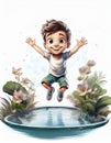 Child by swimmingpool cartoon Royalty Free Stock Photo