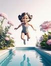 Child by swimmingpool cartoon Royalty Free Stock Photo