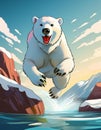 Polar bear jumping in water winter cartoon Royalty Free Stock Photo