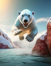 Polar bear jumping in water winter cartoon Royalty Free Stock Photo