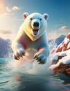 Polar bear jumping in water winter cartoon Royalty Free Stock Photo