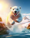 Polar bear jumping in water winter cartoon Royalty Free Stock Photo