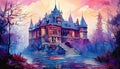 Illustrated Mysterious Gothic Mansion Royalty Free Stock Photo