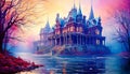 Illustrated Mysterious Gothic Mansion Royalty Free Stock Photo