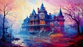 Illustrated Mysterious Gothic Mansion Royalty Free Stock Photo