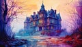 Illustrated Mysterious Gothic Mansion Royalty Free Stock Photo