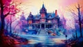 Illustrated Mysterious Gothic Mansion Royalty Free Stock Photo