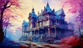 Illustrated Mysterious Gothic Mansion Royalty Free Stock Photo
