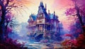 Illustrated Mysterious Gothic Mansion Royalty Free Stock Photo