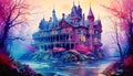 Illustrated Mysterious Gothic Mansion Royalty Free Stock Photo