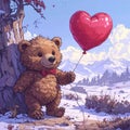Teddybear heart balloons birthday card cartoon Royalty Free Stock Photo