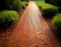 Generated image - a garden path made from red bricks in a herring bone pattern Royalty Free Stock Photo
