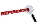 references with magnifier glass on white Royalty Free Stock Photo