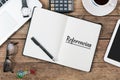 Referencias, Spanish text for Referrals in notebook on office Royalty Free Stock Photo