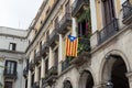 Referendum of independence from Spain. Catalan flag, Senyera hanging from the balcony Royalty Free Stock Photo
