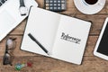 Referenze, Italian text for Referrals in notebook on office desk Royalty Free Stock Photo