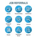 Referral Job Reference Icon Set with recommendations, performance review, etc