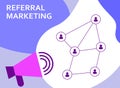 Referral marketing, network marketing, megaphone with Refer a friend word flat i