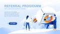 Referral program flat landing page with header. Influencer advertising website layout. Social media marketing strategy, product