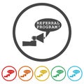 Referral program text icon. Set icons in color circle buttons Royalty Free Stock Photo