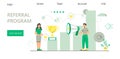 Referral program vector. Refer a friend illustration of appeal concept, man loudly shout on megaphone with refer a friend word, it