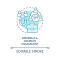 Referrals and company engagement turquoise concept icon