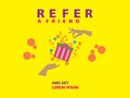 Referring Friend of Two Hands and Gift Box. Friend Sharing Referral Code Concept