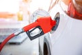Refill and filling Oil Gas Fuel at station.Gas station - refueling.To fill the machine with fuel. Car fill with gasoline at a gas Royalty Free Stock Photo