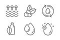 Refill water, Christmas holly and Oil drop icons set. Water bottle, Evaporation and Vitamin e signs. Vector