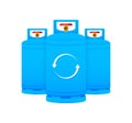 Refillable Gas Tank Vector Illustration, Blue Propane Container Set with Recycle Arrows, Sustainable Energy Concept