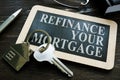 Refinance your mortgage word on the small blackboard. Royalty Free Stock Photo