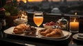 Refined Breakfast - Croissant, Coffee and Comfort in the Hotel Room. Breakfast with Croissant and Coffee, Perfect for Advertising