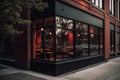 Refined Brickwork Eatery with Large Street-Facing Windows and Warm Interior Lighting.