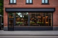 Refined Brickwork Eatery with Large Street-Facing Windows and Warm Interior Lighting.