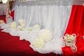 Refined decoration of a wedding fresh flowers. Wedding presidium. A table of newlyweds and a beautiful background with Royalty Free Stock Photo